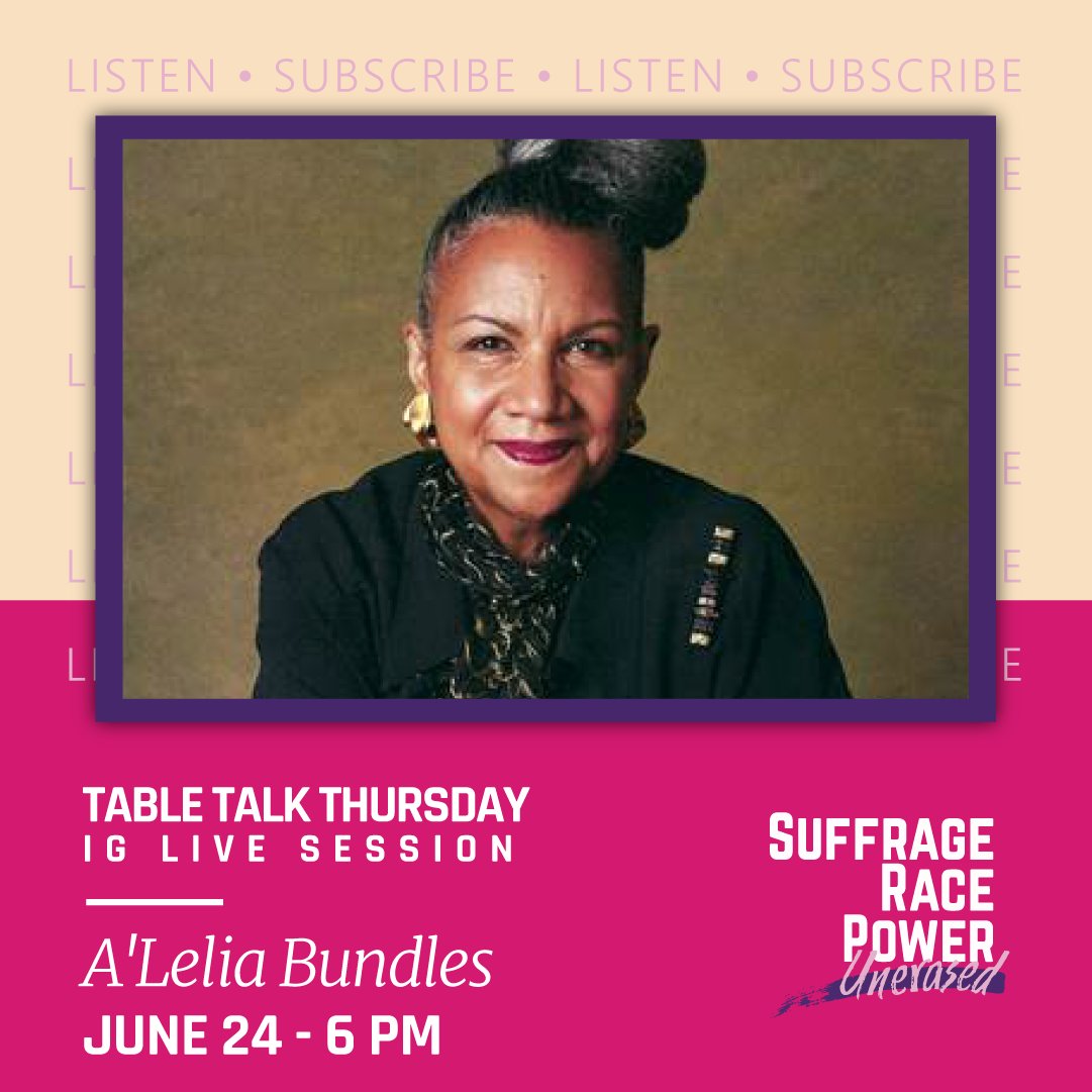 UnerasedBWS's tweet photo. This week Author, journalist, award winning news producer and great great granddaughter of Madam C.J. Walker, @aleliabundles will join us for our Table Talk Thursday - IG Live Series. Mark your calendar! #tabletalkthursday https://t.co/qyn7TsmxMW