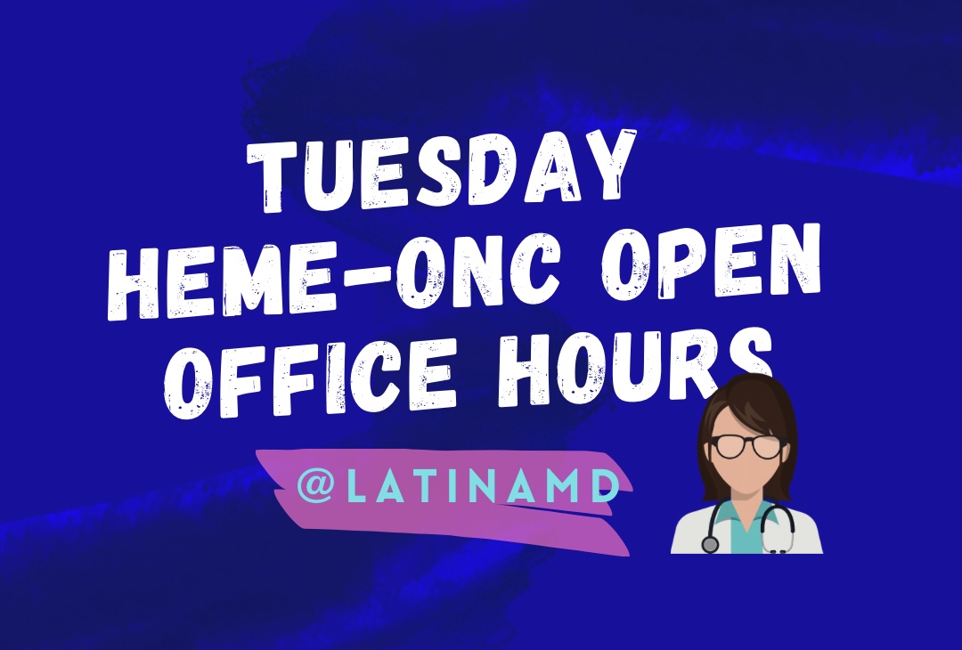 Join us Tuesday night @TwitterSpaces for another Heme-Onc Open Office Hours 
Cohost: <a href="/NaomiDempseyMD/">Naomi Dempsey, MD</a> <a href="/SylvesterCancer/">Sylvester Comprehensive Cancer Center</a>

Topics: 
✅ Surviving your 1st month of fellowship/ residency

✅ #ASCO21 Plenary highlights 
Tuesday 8pm EST, 5PM PST
<a href="/LatinasInMed/">#LatinasInMedicine</a> #MedTwitter