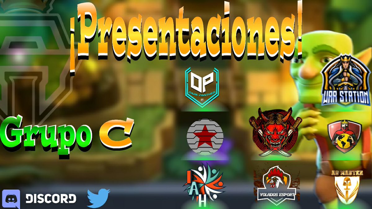 🙈Presentación Grupo C🙈
🏆4 de este gran grupo pasarán a la siguiente ronda, todos darán lo mejor que tienen ¿Quienes creen que pasarán?🏆

⚜Los integrantes son⚜
<a href="/AMastercr/">AG MASTER CR</a>
@MundialR_CR 
<a href="/War_Station/">War Station</a> 
@VoladosEsport 
<a href="/IAmHopeCR/">IAH</a> 
<a href="/DemonSlayers18/">Demon Slayers</a> 
@lossoldadosCR 
<a href="/DarkPanther_/">Dark Panther (Retirado)</a>