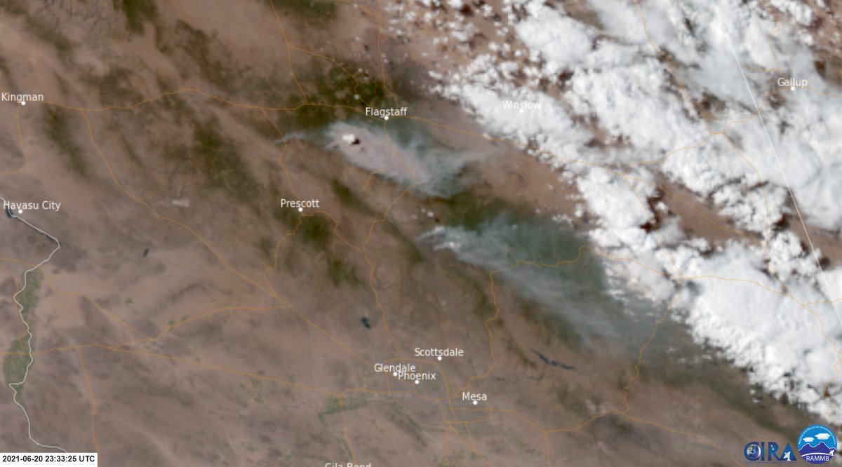 SeverePlains's tweet image. GOES-17 GeoColor Imagery valid 5:33pm 20 Jun 2021
Strong pyrocumulus appearing with the #RockButteFires complex southwest of Flagstaff. Southeast of those, smoke plumes from the #BackboneFire which has prompted evacuations of Strawberry &amp;amp; Pine, AZ.
#AZFire #AZwx #Wildfires