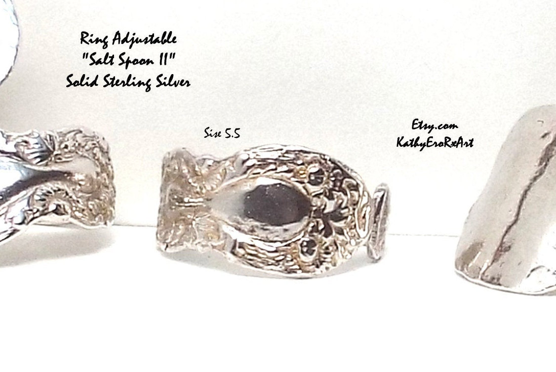 Ring Adjustable 'Salt Spoon II' Solid Sterling Silver etsy.me/3wJff4p #kathyerorxart #spoonring #saltspoonring #925silverring #adjustablering #spoonhandle #spoonhandlering #vintagering #silverwarejewelry