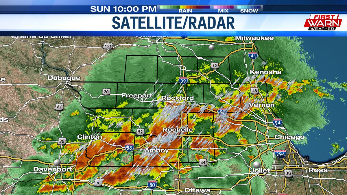 MetKDoom's tweet photo. The severe thunderstorm warning for western Ogle County was allowed to expire at 10:00. No warnings are currently in effect across the Stateline. Severe thunderstorm watch remains in effect until 1:00AM https://t.co/F0hborRFzQ