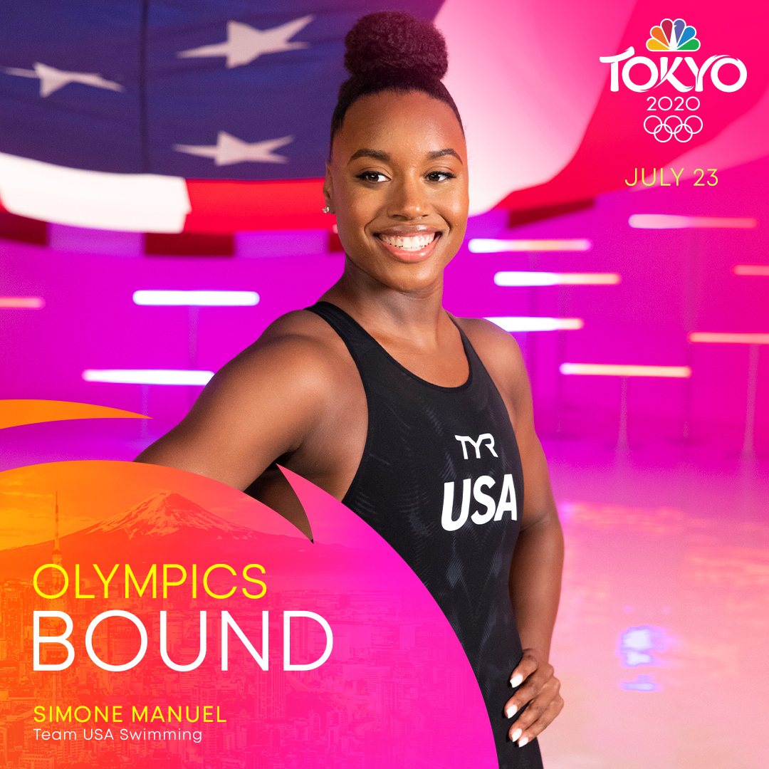NBCOlympics's tweet photo. SIMONE MANUEL IS GOING TO THE OLYMPICS!

@USASwimming | #SwimTrials21 x #TokyoOlympics https://t.co/UR3OogikPB