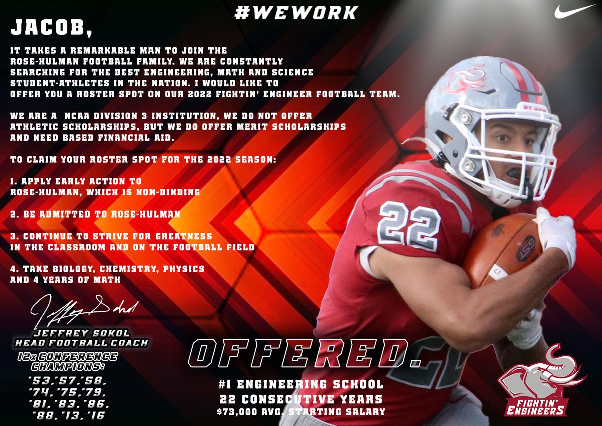 JacobStetka's tweet photo. Thank you to @Coach_Fries and @CoachSokolRHIT for the roster spot offer! Rose-Hulman is a prestigious school! I look forward to discussing this with you at the July 17th prospect camp! https://t.co/L7d6FA7bjI
