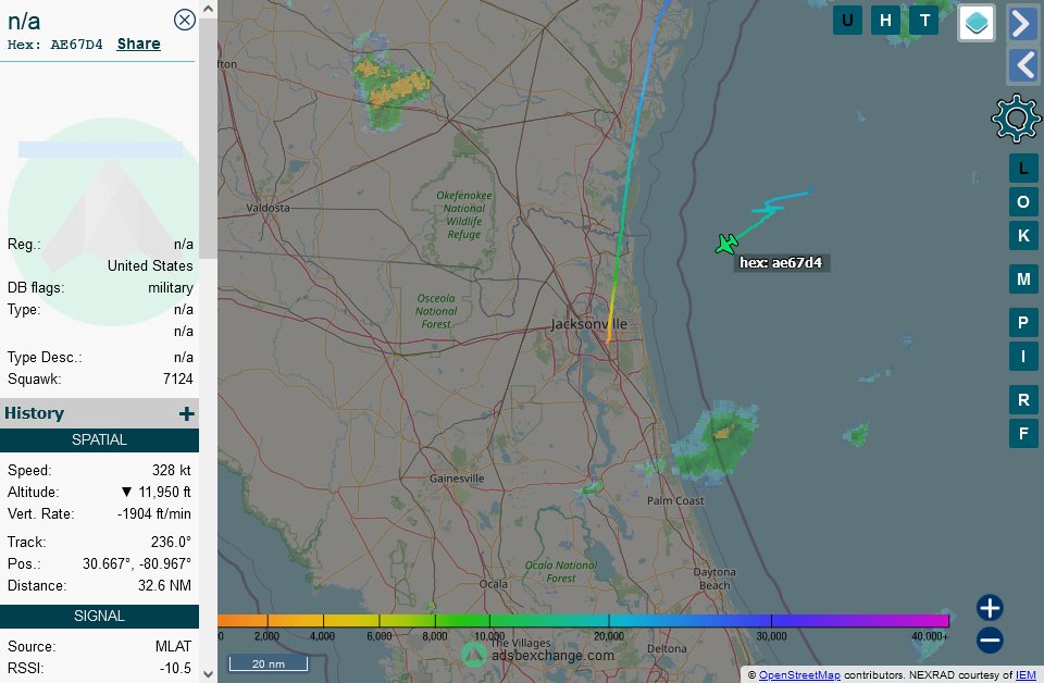 TheIntelFrog's tweet photo. P-8A Poseidon #AE67D4 BuNo 16?432? as flight TRIDENT42 on descent into home base at KNIP https://t.co/6x2wIzjj45