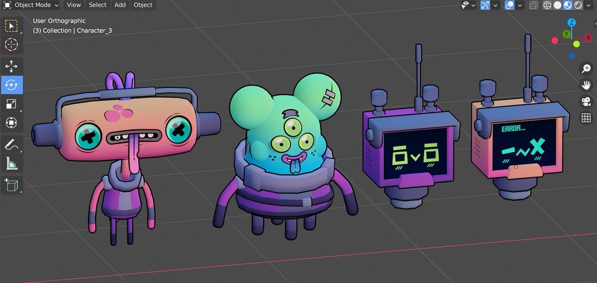 Stills/characters from the scene #gamedev #b3d