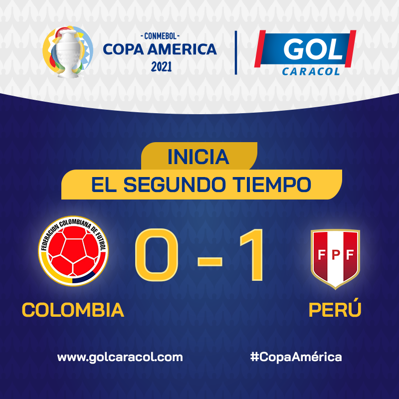 GolCaracol's tweet image. ⏱45&apos; | ¡Inicia la parte complementaria!

#Colombia 🇨🇴 0-1 #Perú 🇵🇪

#VamosColombia #CopaAmérica 

Siga el partido EN VIVO ⬇
bit.ly/3lFShWb