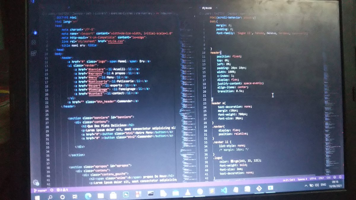JocelynPyw's tweet image. #X_CODE_PATH avance bien.pendant les cuisines (évaluations) un ensemble de d&apos;exercices de 180pts nous sommes remis et on les valide avec un minim de 100. fan de eru  je me lance à fond dans l&apos; un des ces exo  le rendue peut se voir  en simple et pur HTML et CSS
#seedsCommunity