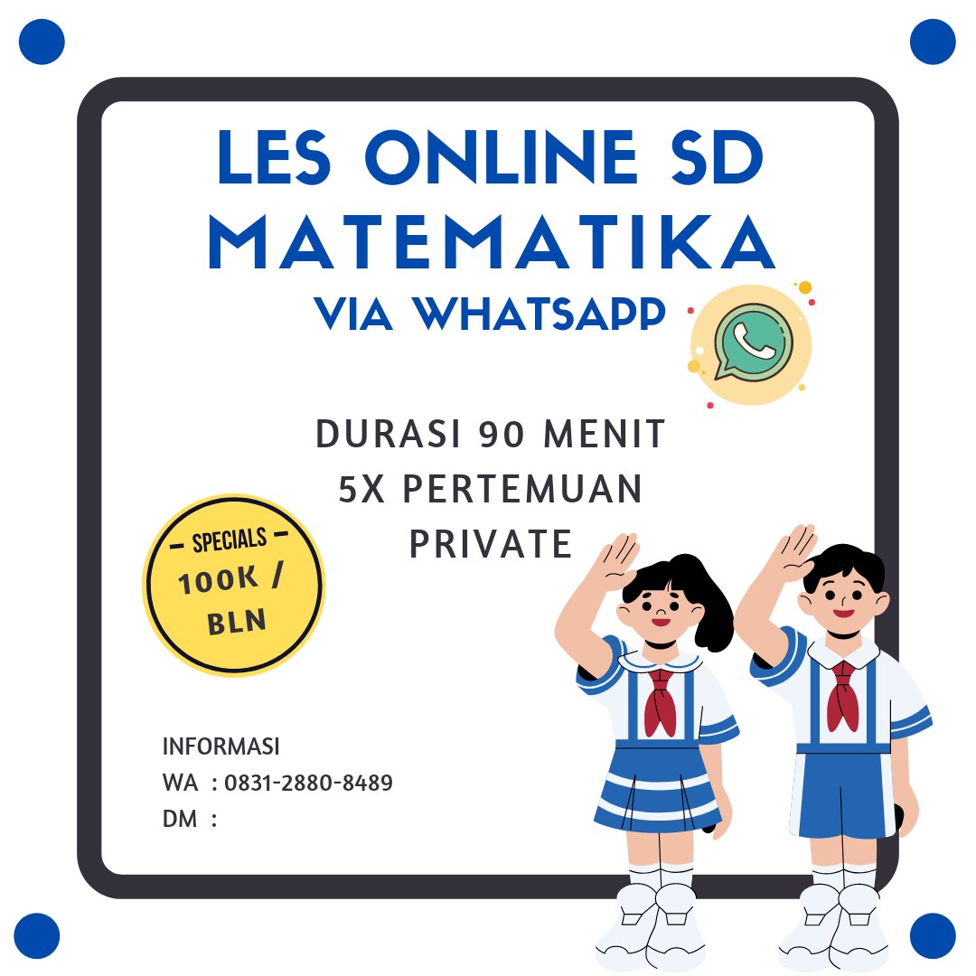 SupermathId's tweet photo. [LES MATEMATIKA ONLINE] 💡
Bismillahirrahmanirrahim
Open Les Matematika Online via WhatsApp. 
Serba 100k/bln ➡️SD-SMP-SMA

Info lebih detail bisa tanya² via WA
Link ada di bio yaaa -

#bimbinganbelajar #bimbel #lesonline #lesmatematika #studytwt #school #Students https://t.co/ja4ATLUIe2