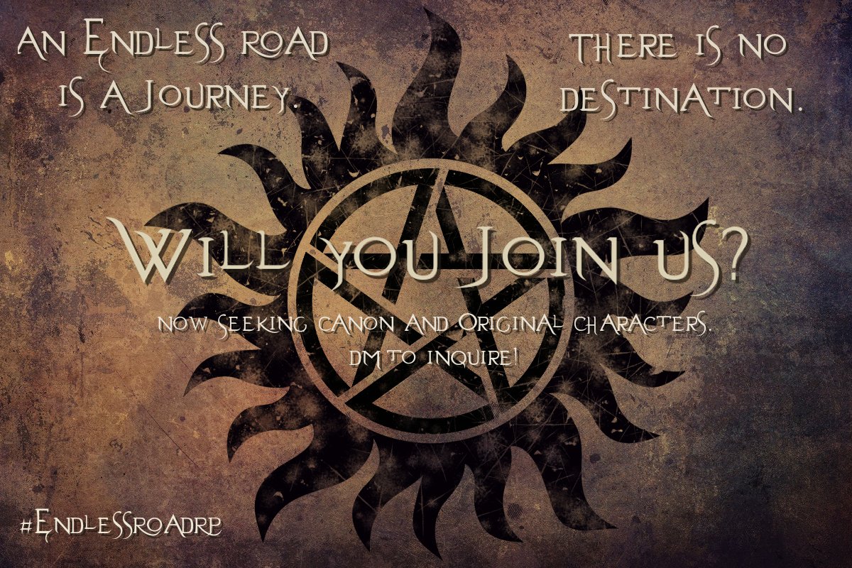 Need a ride?

We're looking for YOU! We're looking for SPN RPers who are ready to add to an amazing AU World.

- You MUST be over 18.
- We offer a fun-filled, safe community of like-minded writers ready to welcome you.
- We encourage creativity and individuality.

DM to inquire!