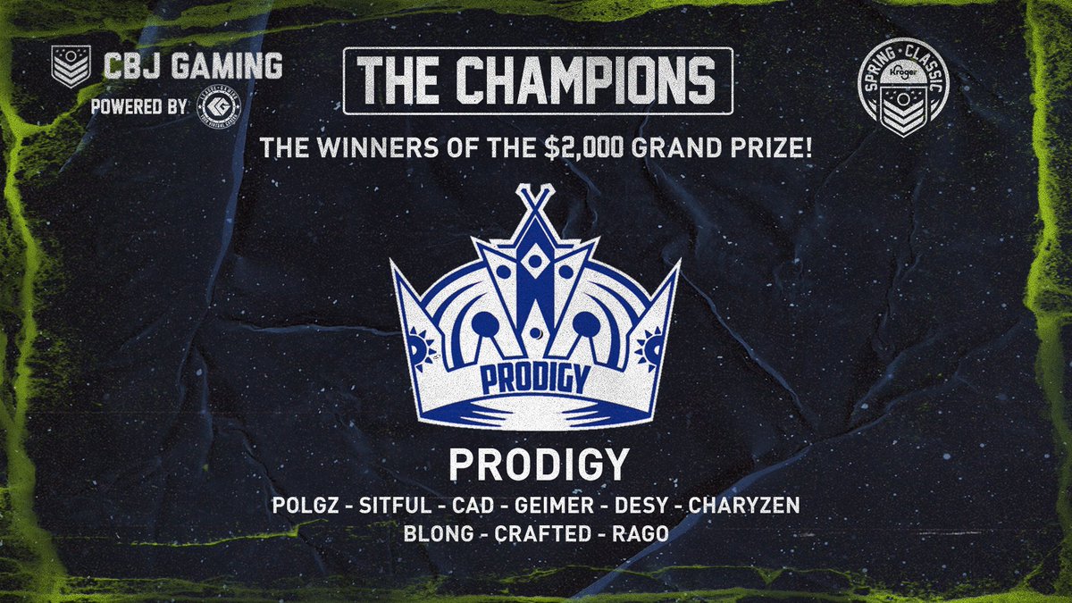 CBJgaming's tweet photo. ICYMI: Last night we named the Spring @Kroger Classic Champ!

Huge shout outs to our partner @Kroger, to @leaguegaming for powering our events, and of course to the legendary broadcasters who bring you all the action: @davoscast and @GrizGoal
#CBJ | #CBJGaming https://t.co/z9yELeAV8L
