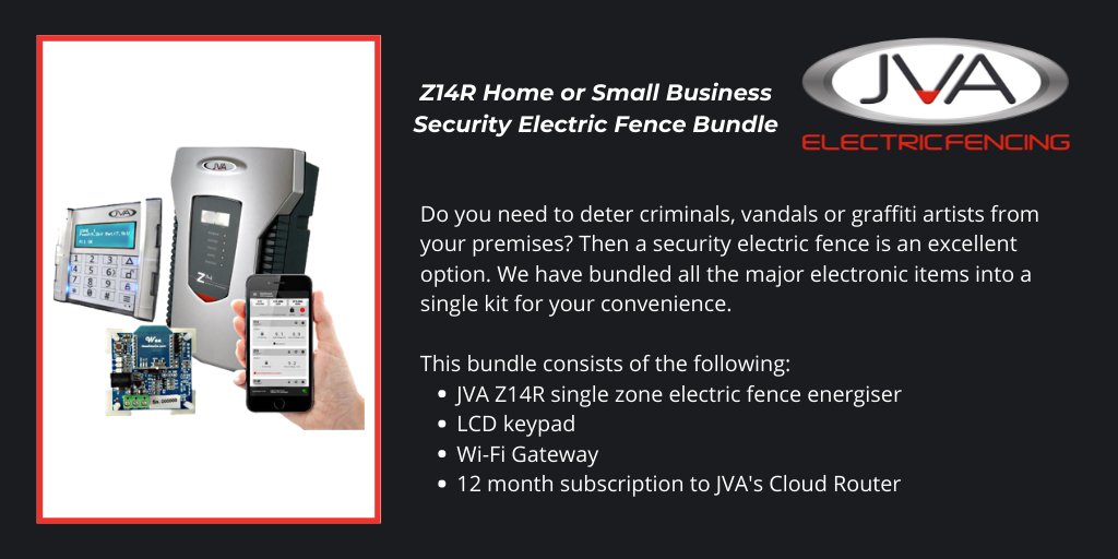 JvaTechnologies's tweet photo. Product of the week... JVA's Z14R Home or Small Business Security Electric Fencing Bundle!

For more information, please visit our online store: https://t.co/spJWk42ZTU

#ElectricFencing #Security #SecurityFencing #PerimeterFencing #AustralianMade #ElectricFence https://t.co/GaizrBZGFs