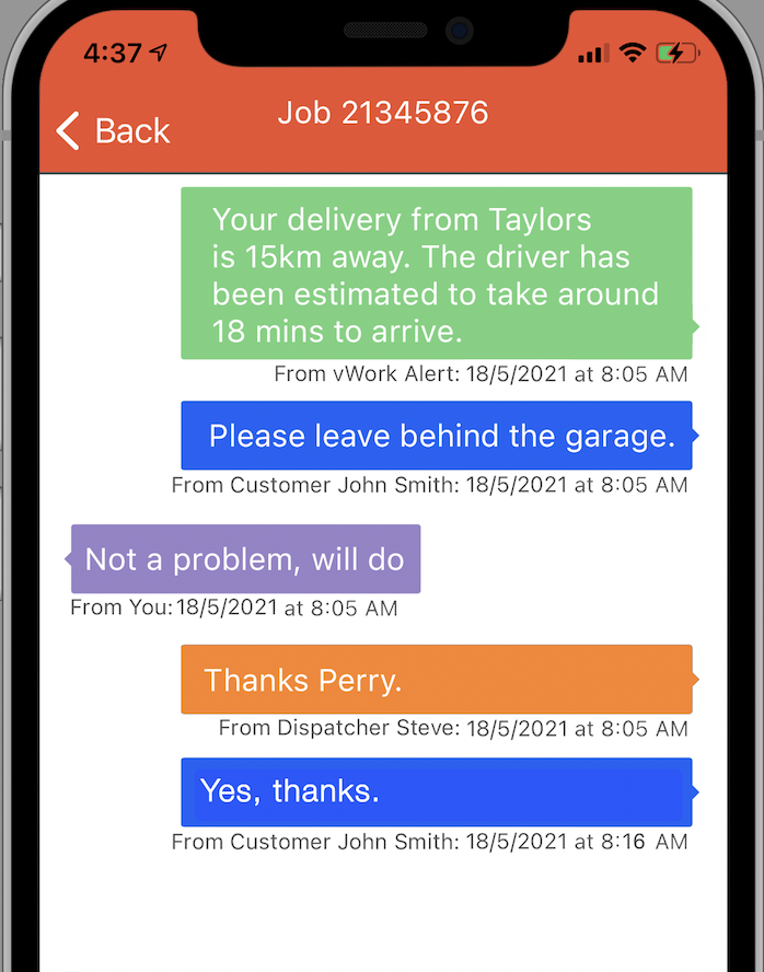 vWorkApp's tweet photo. Endless phone calls into the office when jobs go awry? Put an end to this with 3-way SMS chat between customer, driver and dispatcher in @vWorkApp. More info this way: 👉https://t.co/PmJaYSFstC #transport #transportjoy #customerfirst https://t.co/eLdjuTJvoi