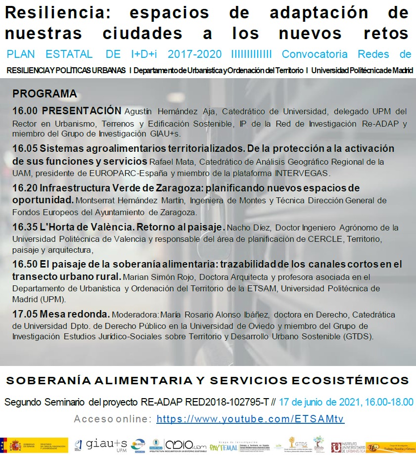 GiausUpm's tweet photo. 📢 Disponible online el III Seminario Red #ReAdap @GiausUpm @La_UPM SOBERANÍA ALIMENTARIA Y SERVICIOS ECOSISTÉMICOS coord. por Rafael Mata @GeografiaUam y participan M. Hernández @zaragoza_es N. Diez CERCLE M. Simón @GiausUpm @mralonso57 🧐 Aquí👇🏻https://t.co/yhHPsO860M https://t.co/qQfcEuRYdC
