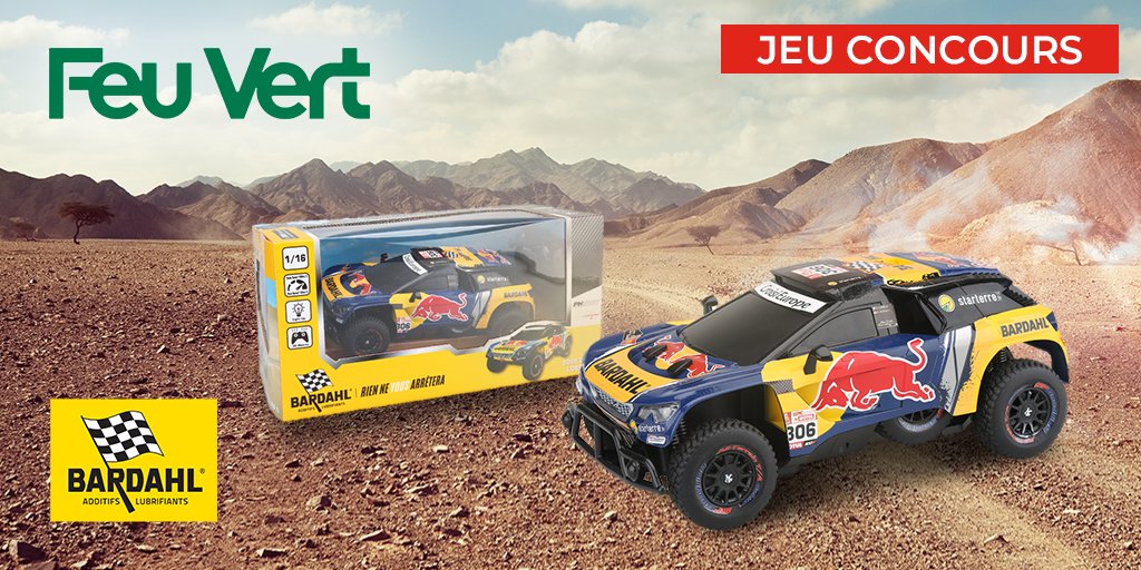 feuvert_fr's tweet photo. [Jeu-Concours-@BardahlFrance] 
Tentez de remporter 1 des 10 voitures Bardahl radio télécommandée Dakar !🏎
👉Pour participer ? Rien de plus simple :​
✅Liker 
✅Identifier la marque @BardahlFrance et un ami🙋‍♀️
Bonne chance et RDV le 28 juin.🤞
Jeu valable en France métropolitaine. https://t.co/MFjpA3yAwL