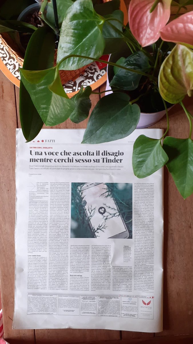 Quella volta che #Tinder diventò il lettino di #Freud. Una folle indagine sociologica della linguista Beatrice Cristalli che durante la #pandemia ha aperto uno Sportello Psicologico su Tinder. Quello che è emerso è una #società che rifugge dall’#amore. Su <a href="/DomaniGiornale/">Domani</a>!