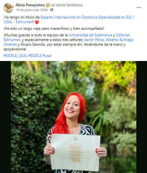 MINELE_USAL's tweet photo. Alicia Panayiotou expone contenta su título de posgrado #EIDELE. ¡Enhorabuena, Alicia! #EIDELEra https://t.co/Fas7IyTf5k