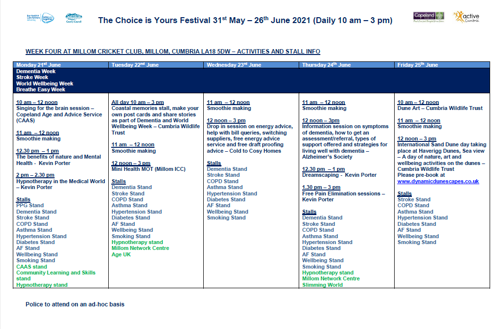 MorecambeBHCP's tweet photo. Join us for the final week of the Choice is Yours #health and #wellbeing festival in #Millom https://t.co/7KCuNhxAk8 #MillomICC @CumbriaCC @copelandbc @ActiveCumbria @jendo41 https://t.co/iGauUllzpH
