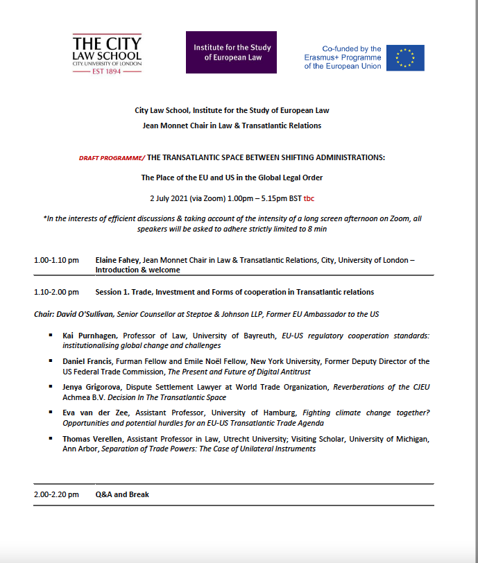 On Friday 2 July 1-5pm BST we are hosting a conference  'The Transatlantic Space between Shifting Administrations'
Register:-&gt; tinyurl.com/59a7kvj9

<a href="/CityLawSchool/">The City Law School</a> <a href="/CityLaw_ISEL/">Institute for the Study of European Laws (ISEL)</a>