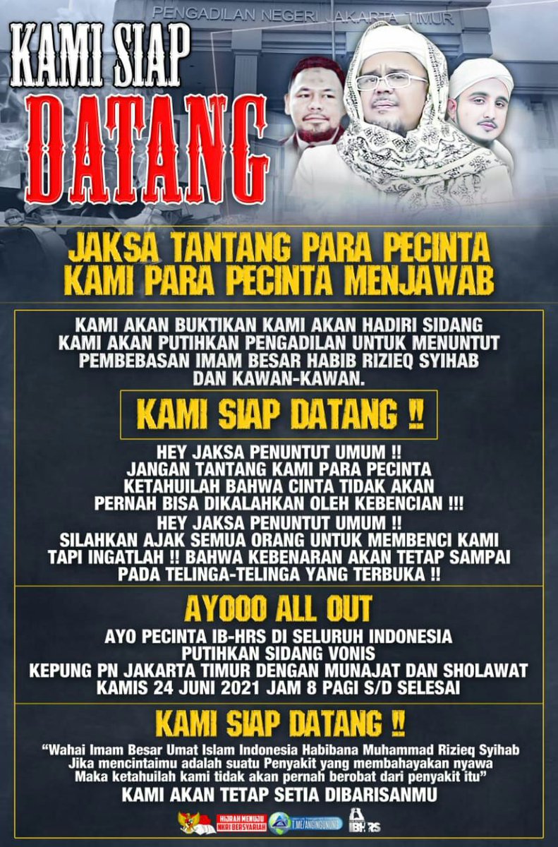 Wajar para alim ulama para habaib tersinggung dengan tuduhan jaksa soal Imam Besar, akan dibuktikan tgl 24 di pn jaktim.
#JPUProvokator 
#JPUProvokator