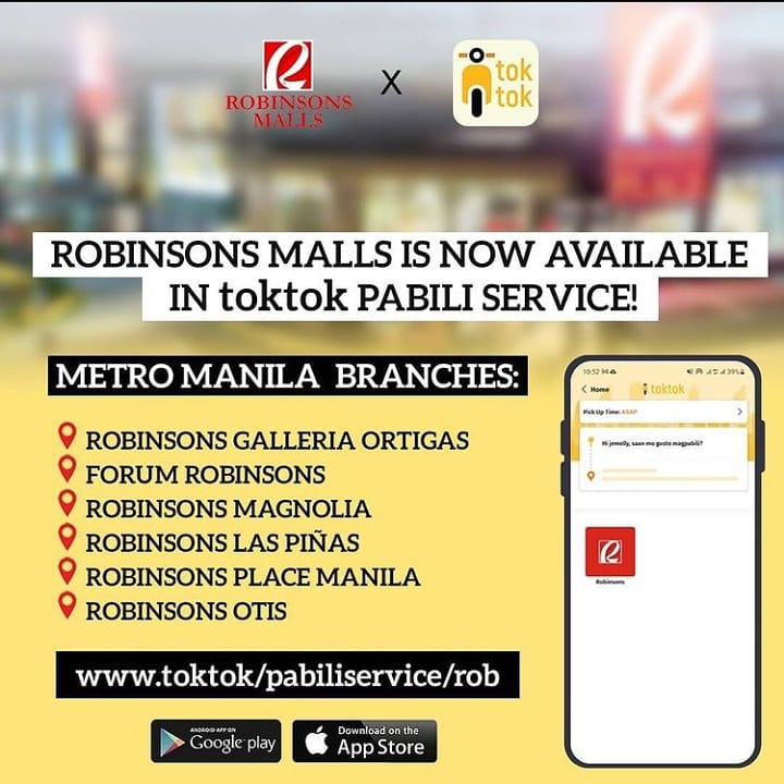 tvi_06's tweet photo. Good news mga ka-Toktok! 
We are now partner with Robinsons Malls to make your shopping experience more convenient with our pabili service. 🥳♥️

Download the Toktok App now!
App Store: https://t.co/ZePRIdVIF2
Google Play: https://t.co/bU2gRq1lzx
Referral Code: 1111013205 https://t.co/T1qT4wFWTk