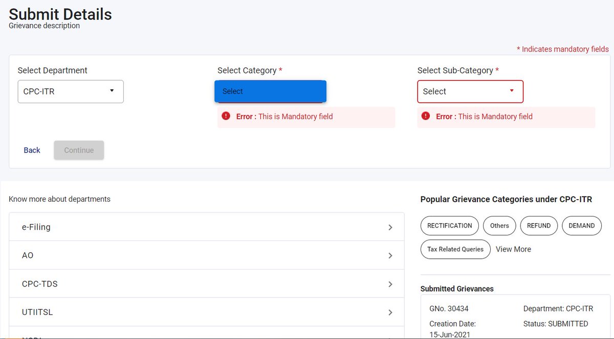 chiragsinghaljp's tweet photo. Pathetic user experience on new ITR portal. I am trying to file the grievance but Category field is not getting populated. 
Now it seems I have to file Grievance for Grievance Portal. :( #taxpayersmoney #newITportal
@NandanNilekani @nsitharaman @Infosys @IncomeTaxIndia @PMOIndia https://t.co/vcKSCmlez8