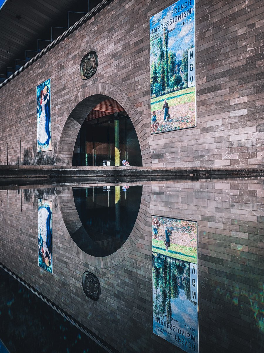 fotosbysal's tweet photo. Reflections in pool outside the NGV today which of course was shut. Good walk though…21kms today #PoorFeet https://t.co/rhU33J0ggg