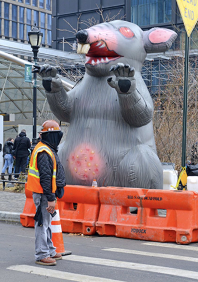 RNDYGFFE's tweet photo. A tornado just completely demolished Scabby the inflatable rat (file photo). Huge loss for organized labor and streetcorners everywhere https://t.co/1gfStH4IQk