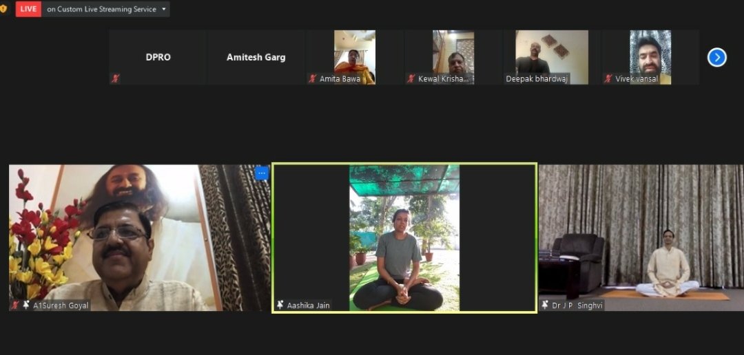 GirishDayalan's tweet image. On the #InternationalYogaDay &apos;Immunity &amp;amp; Well being&apos; program organised virtually for govt. employees.

Over 5000 participated.

Thankyou Dr. JP Singhvi for Yoga, Pranayam &amp;amp; meditation techniques

Thanks &apos;Art of Living team&apos;
#getfitwithyoga
#health
#fitness