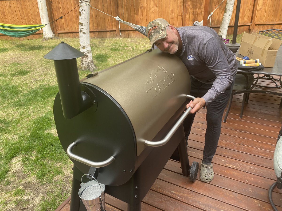 HelveyComm's tweet photo. Broke in the new fire pit area and Traeger with moose steaks and deer back strap. Kids are playing football in the back yard and warming up the hammock. #alaskalife #summer #TraegerGrills @TraegerGrills https://t.co/bgmZp2UWfz