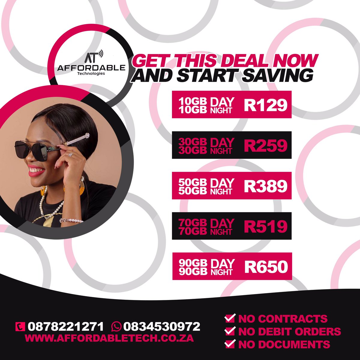 AffordableTech5's tweet photo. Affordable Data Bundles!
Get connected! Start saving.🙂
No contracts!! No Debit Orders!! No Documents Required!!
WhatsApp : 0834530972 Office line : 0878221271
You can also shop online on: https://t.co/Fbb9pfsHuB https://t.co/kEWn4HbE7q
