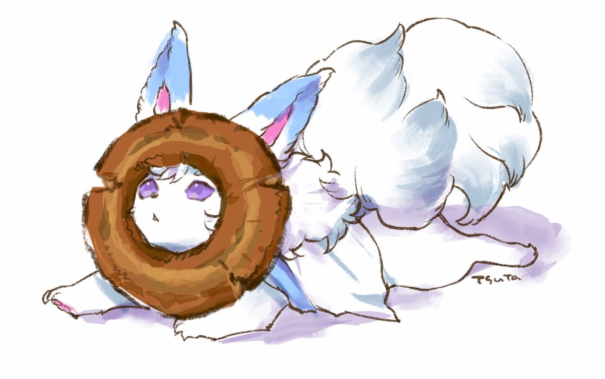 fou (fate) food no humans white background doughnut purple eyes simple background creature  illustration images