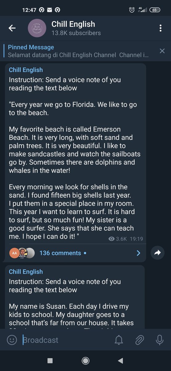 We present to you: CHILL ENGLISH 

Sebuah channel untuk belajar Bahasa Inggris dengan menyenangkan dan santai 😉

Ngobrol asik dengan Bahasa Inggris, ada games juga! Sesuai namanya yaitu "Chill".
-No Judgement ❌
-Freely Practice English ✅

Yuk gabung! 😉
t.me/chillenglishx