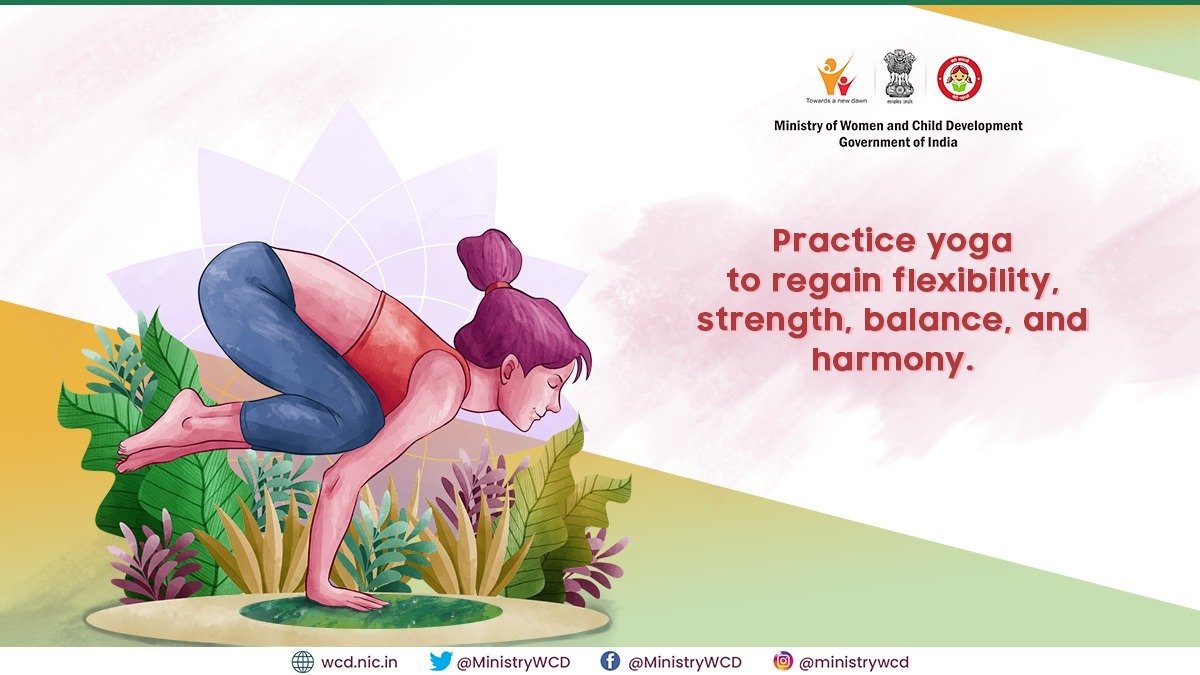 MinistryWCD's tweet photo. Practice yoga to regain flexibility, strength, balance, and harmony.
#BeWithYogaBeAtHome #IDY2021 #YogaForAll #YogaForHealth #InternationalDayOfYoga #WearMask 
@moayush @mygovindia @MOHFW_India @MoRD_GOI @mygovindia @PIB_India @IndiaSports https://t.co/bh1hZDThbo
