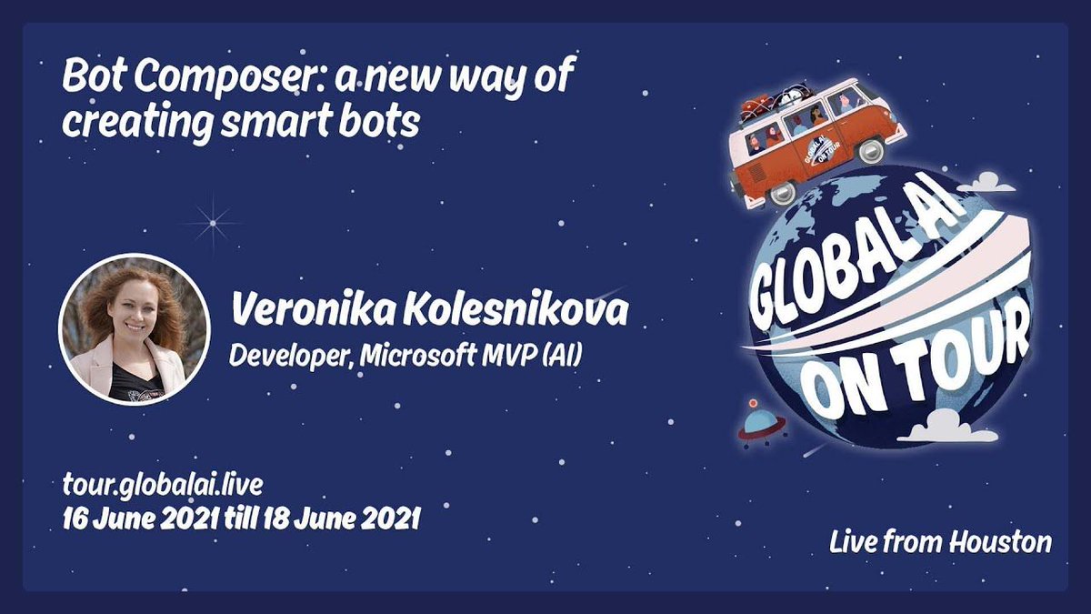 GlobAICommunity's tweet image. Learn how you can use #bot composer to create smart bots with @veronika_dev1

 📺 Video Link: youtu.be/YXDraHB3Jeg 

#AI #GlobalAIVirtualTour #botcomposer