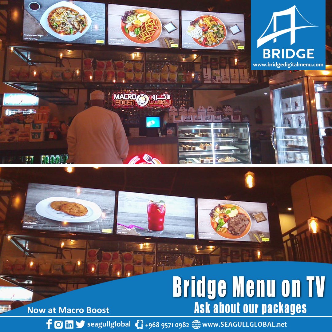 Make your menu alive...
Bridge Digital Menu on Tablets, TV &amp; QR Code...
One app., Three digital menus...
Powered by Cham Solutions &amp; Programs
Agents in Oman: Seagull Global for Business Development &amp; marketing
Just call: 95710982
#omanbusiness #oman_restaurants #muscatfoodies