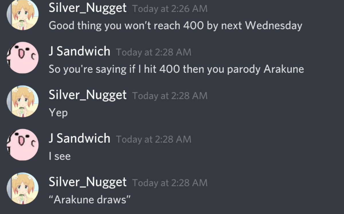 // Alright guys. A challenge has been given to me! If I can hit 400 follows by next Wednesday than my friend will make an Arakune parody! I hardly see many Blazblue parodies so it would be lovely to see more of them! It seems hard but I think it's possible!