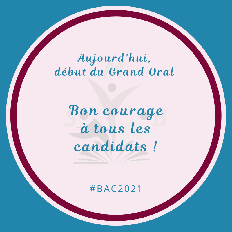 SteMarieBcps's tweet photo. Aujourd'hui, c'est le début de l'épreuve du Grand Oral du baccalauréat 2021 pour tous les élèves de terminale. Bon courage à tous les candidats.

#SMB #BAC2021 #grandoral #boncourage #motivation #reussite #parcoursup https://t.co/VC5XPmp8Ks