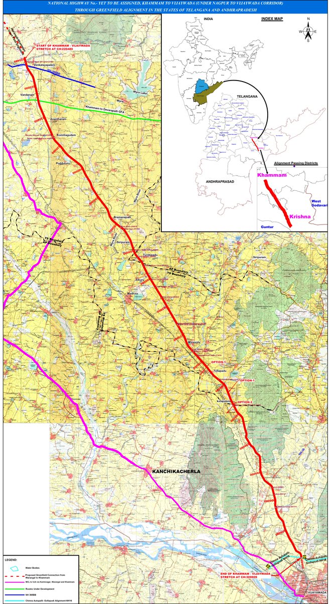 89.4 KM 4 Lane Khammam - Vijayawada greenfield access controlled expressway alignment (Part of Vijayawada-Nagpur Greenfield Corridor)

This new expressway will start from V Venkatayapalem in TG &amp; terminates at under construction 6 lane Vijayawada bypass near Jakkampudi in AP