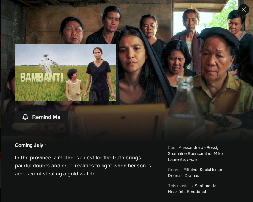 philbertdy's tweet photo. Oh hey, Bambanti's going on Netflix. It's one of those small grant-funded Filipino films that just kind of got forgotten about. It's a solid little picture. https://t.co/dVZt1Nf3AI