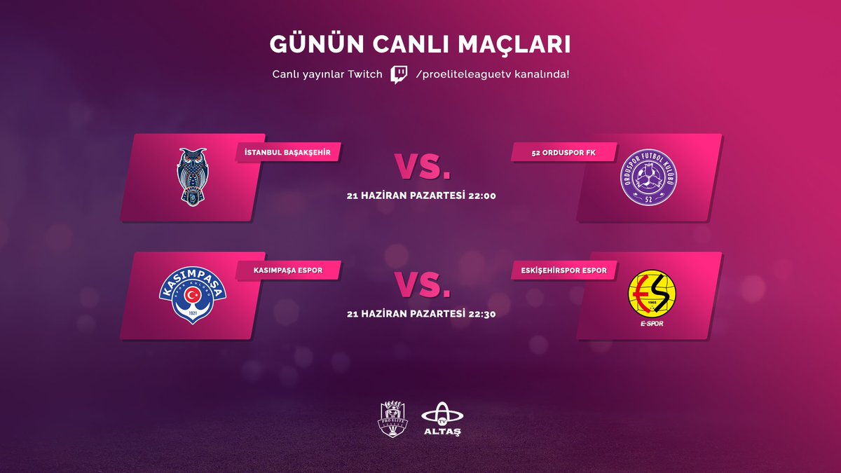 Günün maçları canlı yayınla Pro Elite League TV'de!

22:00 | İstanbul Başakşehir - 52 Orduspor FK
22:30 | Kasımpaşa Espor - Eskişehirspor Espor

<a href="/ordualtastv/">Ordu Altaş TV</a>
 
twitch.tv/proeliteleague…

#ElitlerinLigi