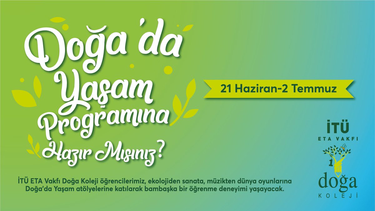 Doğa’da Yaşam Programı Başlıyor!
21 Haziran-2 Temmuz tarihleri arasında ekolojiden sanata, müzikten dünya oyunlarına kadar birçok atölye ile buluşacak öğrencilerimiz, muhteşem bir öğrenme deneyimi yaşayacak. 🐝 💚
#DoğadaYaşamBaşkadır