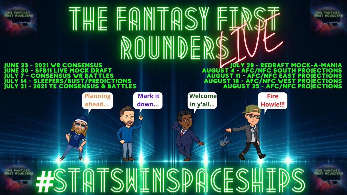 BUFantasyLive's tweet photo. 🚨🚨🚨  Schedule Alert  🚨🚨🚨

Planning ahead the First Rounders breakdown the next 8 weeks for the #FFCommunity! Thanks for the support &amp; love! If you missed the latest episode check it out, #SFB11 content!!! #FantasyFootball #Redraft https://t.co/LQBkeNwnkC