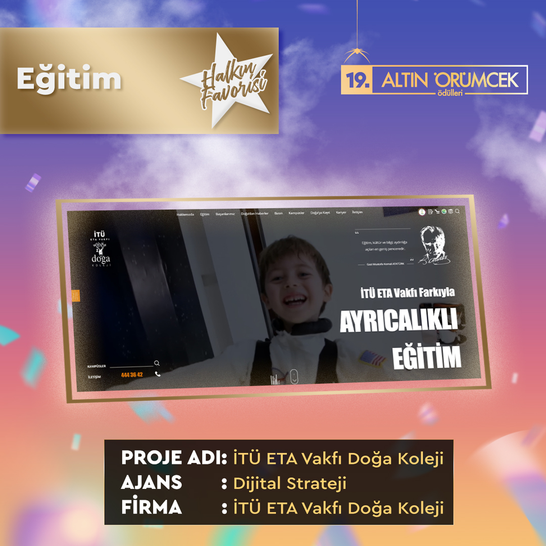 AltınÖrümcek (@aorumcek) on Twitter photo 19. Altın Örümcek Ödülleri’nde Eğitim kategorisinde Halkın Favorisi İTÜ ETA Vakfı Doğa Koleji projesi oldu. Tebrik ederiz 👏🏻 <a href="/DogaOkullari/">Doğa Koleji</a>
#AltınÖrümcek #AklındaNeVar 19. Altın Örümcek Ödülleri’nde Eğitim kategorisinde Halkın Favorisi İTÜ ETA Vakfı Doğa Koleji projesi oldu. Tebrik ederiz 👏🏻 <a href="/DogaOkullari/">Doğa Koleji</a>
#AltınÖrümcek #AklındaNeVar