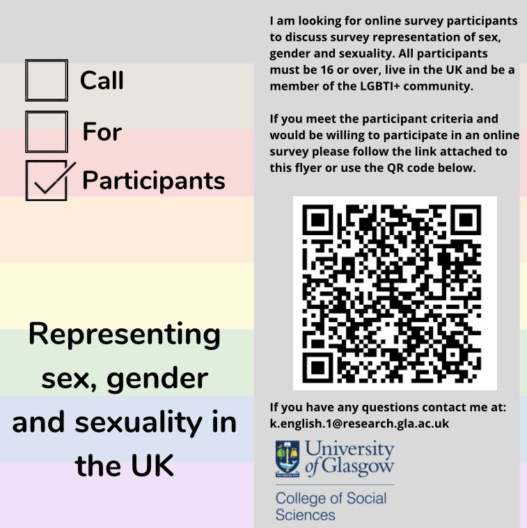 2 weeks left to respond to the survey! If you are 16+, live in the UK &amp; are part of the LGBTI+ community you are eligible to participate! Please share 😁

#Pride2021 #Survey #Census #LGBTI #intersex #QPOC #asexual #NorthernIreland #Wales 

glasgow-research.onlinesurveys.ac.uk/how-should-dif…
