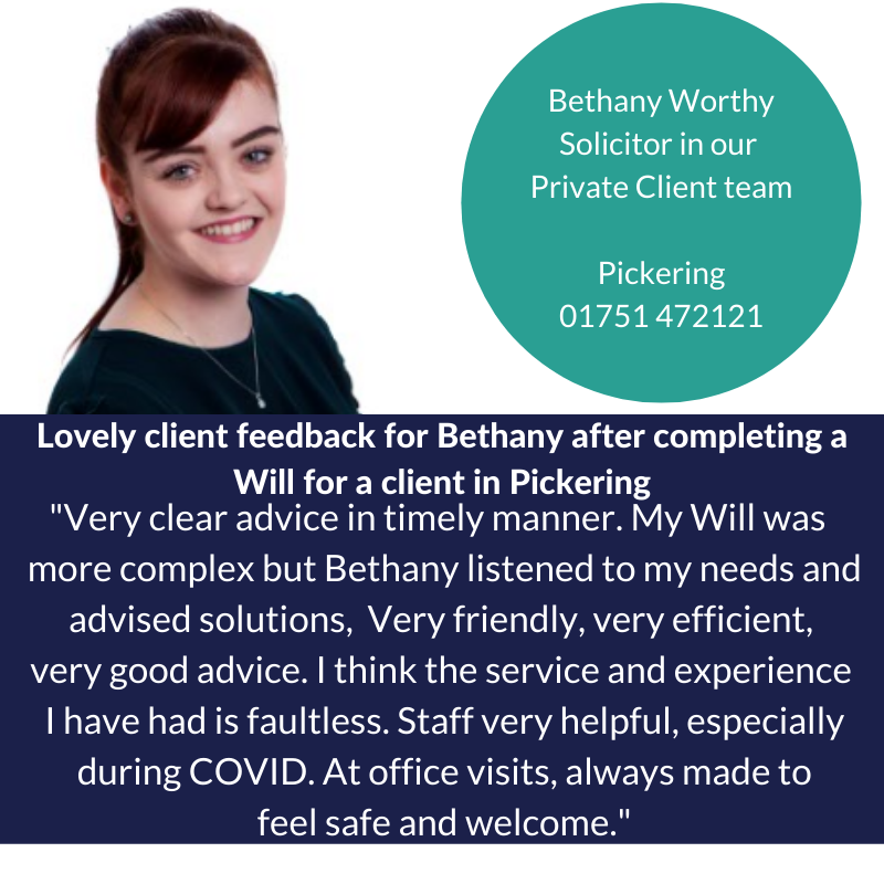CWSolicitorsLLP's tweet photo. Great #MondayMotivation with this lovely client feedback for Bethany at our Pickering office.

Talk to our experts about making or updating your Will.
https://t.co/zCHp4JwB9e

#ServicePledge   #ClientCentred https://t.co/Og5XpFa49P