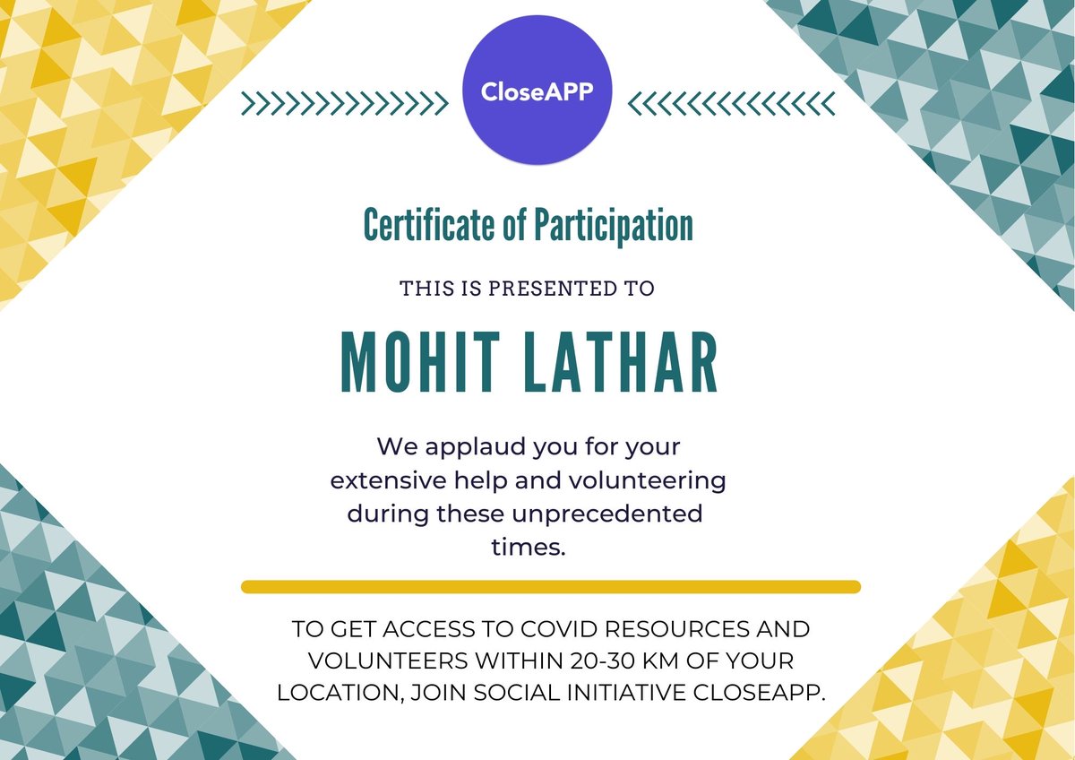 We applaud <a href="/dr_lathar/">Dr. Mohit Lathar</a> for your remarkable efforts. Please accept this certificate as a recognition of our gratitude towards you. Also,tag your friends in the comments who have contributed their services to help  the society during covid times.
Share it with your community!