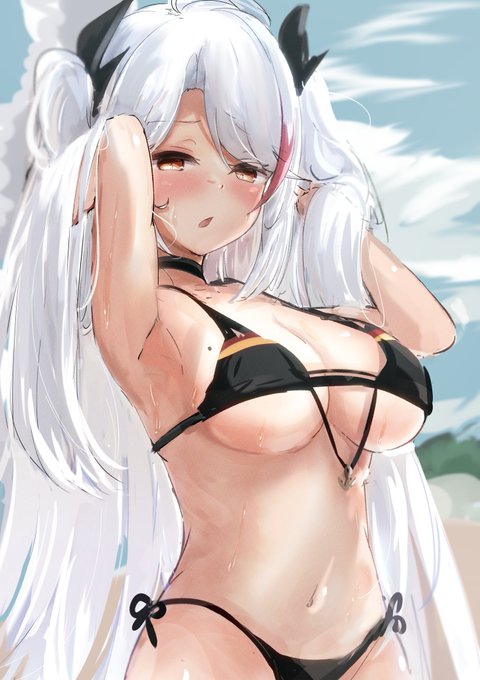 ビーチで暑そうにしてるオイゲンさん
#アズールレーン 
#アズレン 