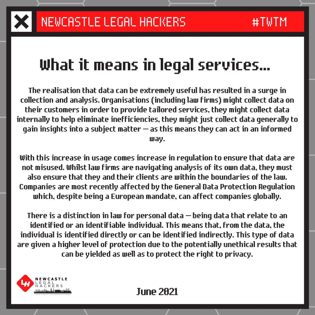 June’s Tech Word of The Month ‘Data’! Make sure to follow us across our social medias to keep up to date with the Newcastle Legal Hackers! #TWTM #legaltechnology 

Instagram: @newcastlelegalhackers
Twitter: <a href="/NCLegalHackers/">Newcastle Legal Hackers</a>
LinkedIn: lnkd.in/gXG29PW