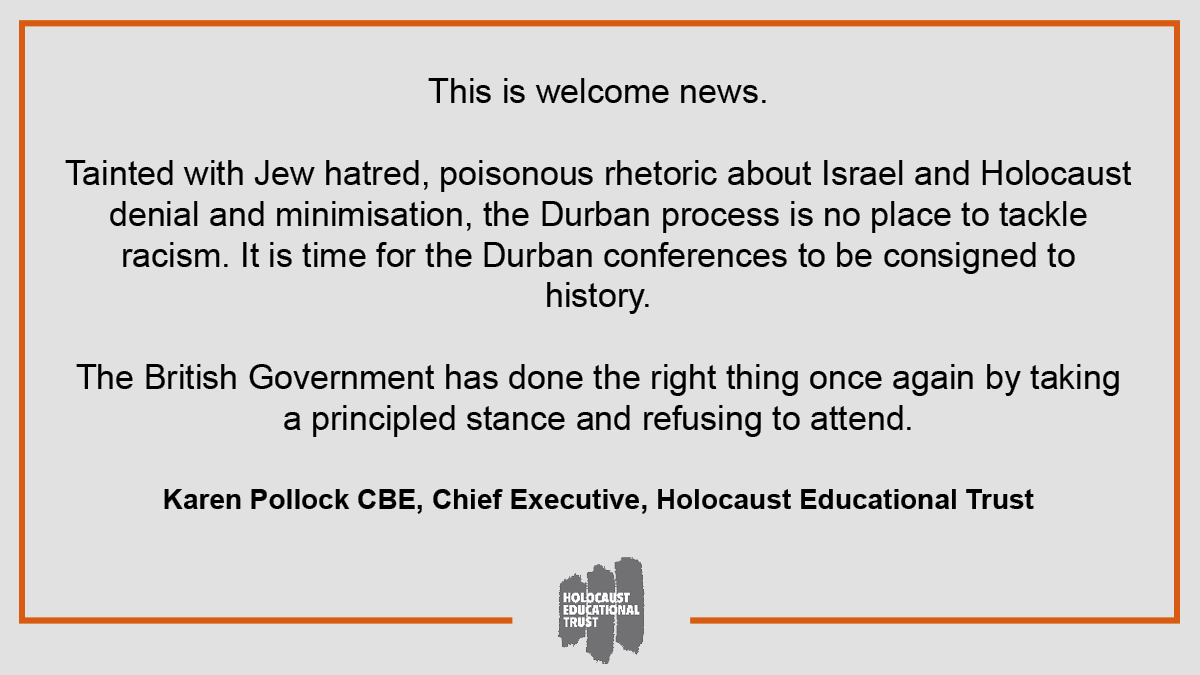 Following news that the UK Government will not be participating in Durban IV, our Chief Executive <a href="/KarenPollock100/">Karen Pollock 🎗️</a> has said: